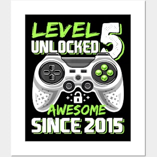 Level 5 Unlocked Awesome Since 2015 Video Game 5th Birthday Posters and Art